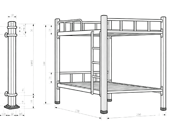 Apartment bunk bed post installation line drawing.png