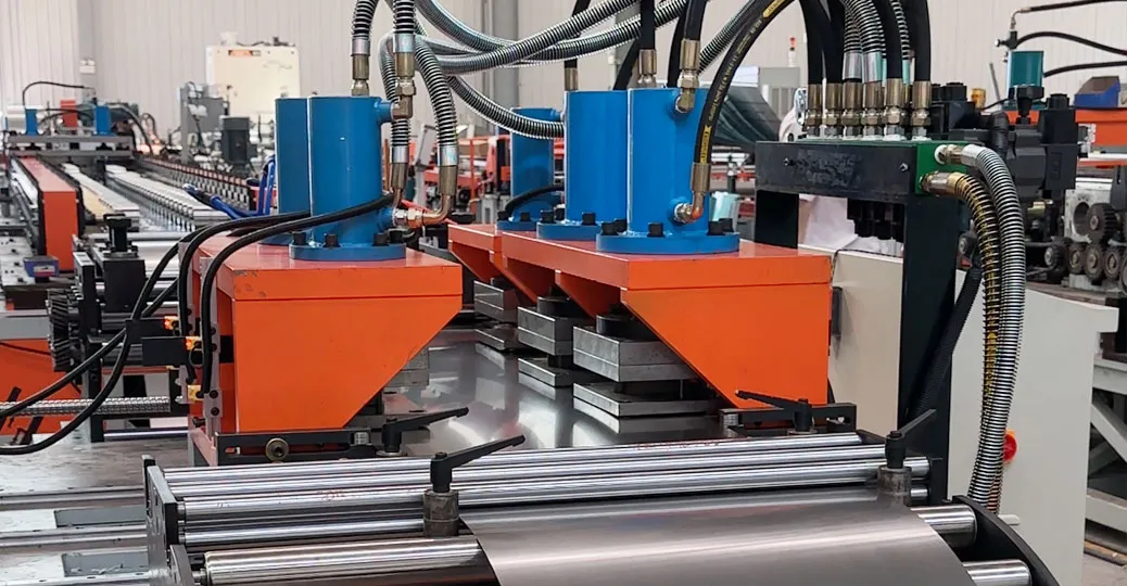 Precision hydraulic punching system for shelf panel roll forming machine.webp